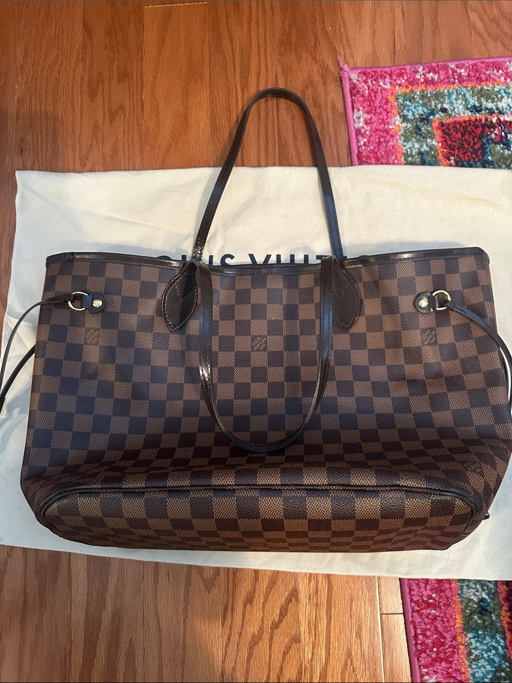 Louis Vuitton Neverfull MM Damier Ebene Red Interior Box Dust Bag